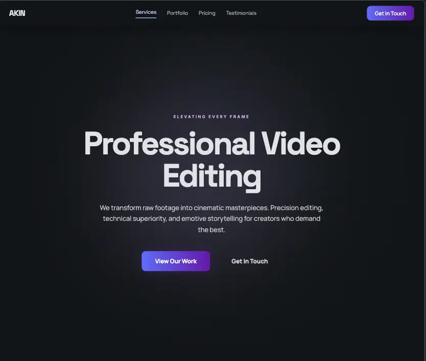 Bestaande website van Akin Visuals
